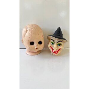 Vintage Doll Head Creepy Halloween Decor Plastic Doll Body Part Vignette Display